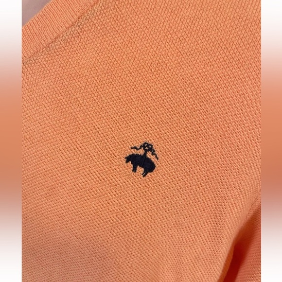 Brooks Brothers V Neck Sweater Men’s M Orange Salmon Linen Cotton Pullover Lite - Picture 10 of 16